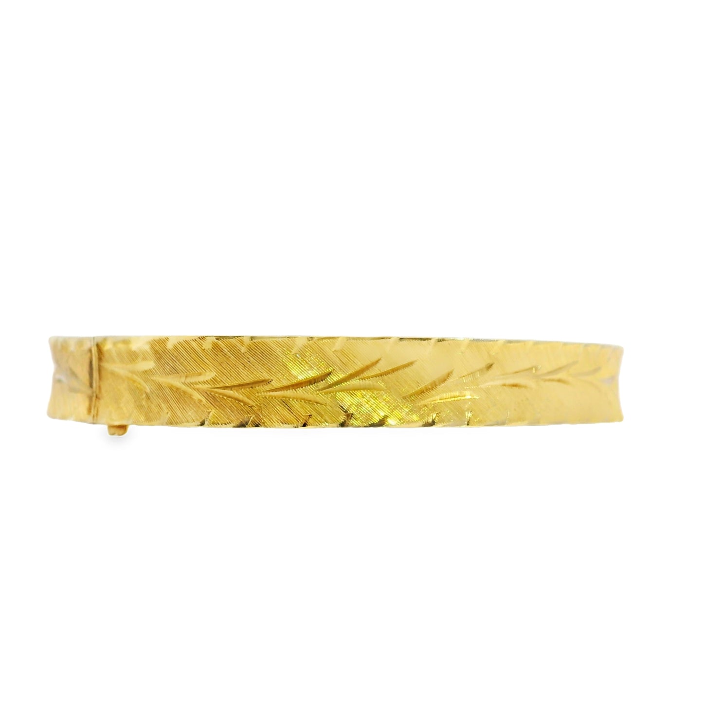 14k Yellow Gold Vintage Etched Leaf Pattern Bangle
