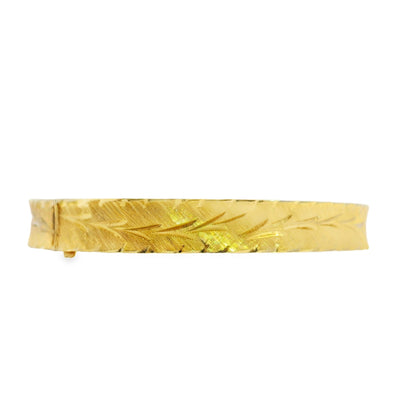 14k Yellow Gold Vintage Etched Leaf Pattern Bangle