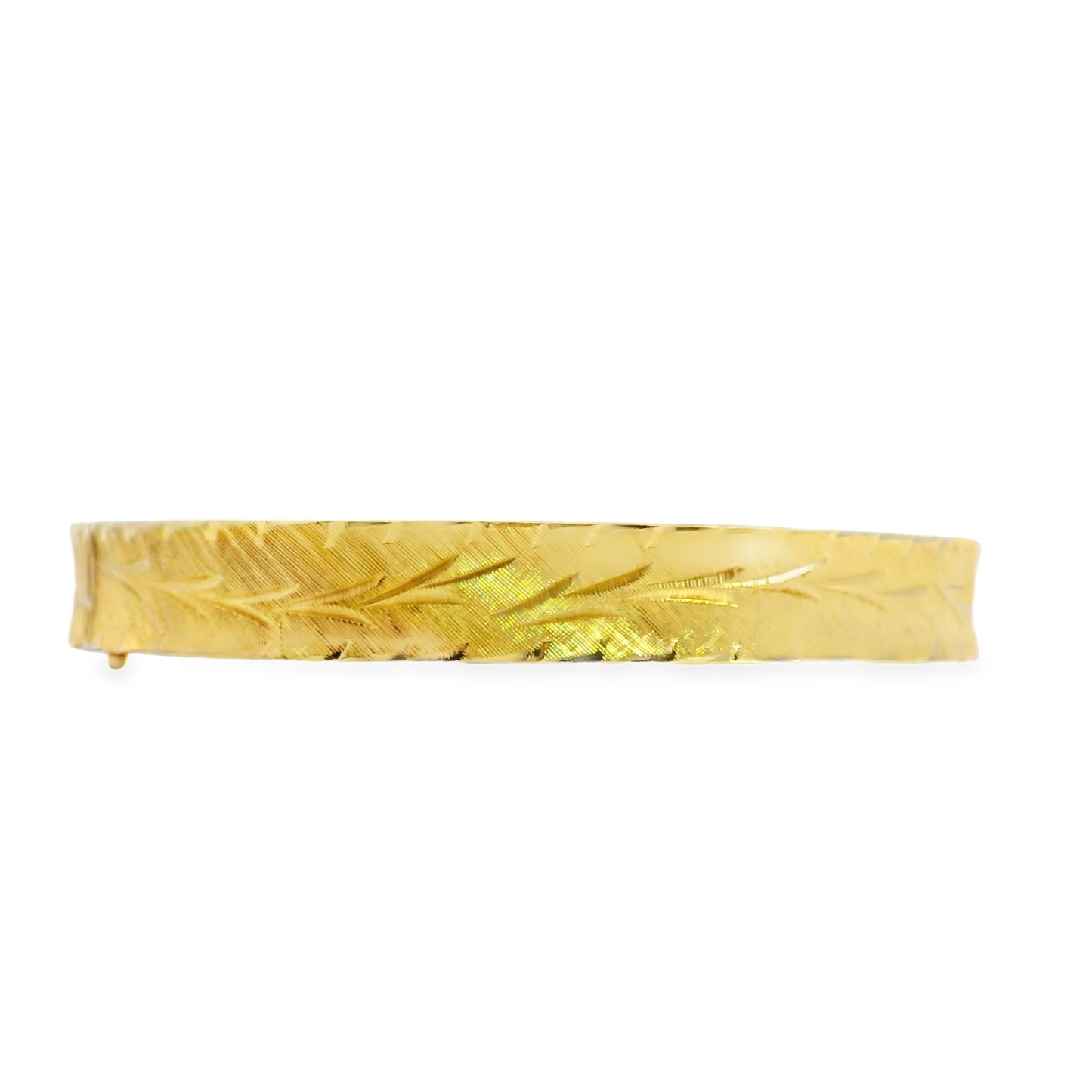 14k Yellow Gold Vintage Etched Leaf Pattern Bangle