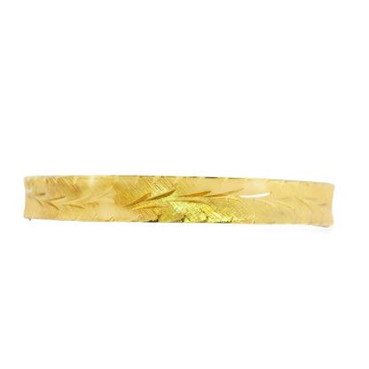 14k Yellow Gold Vintage Etched Leaf Pattern Bangle