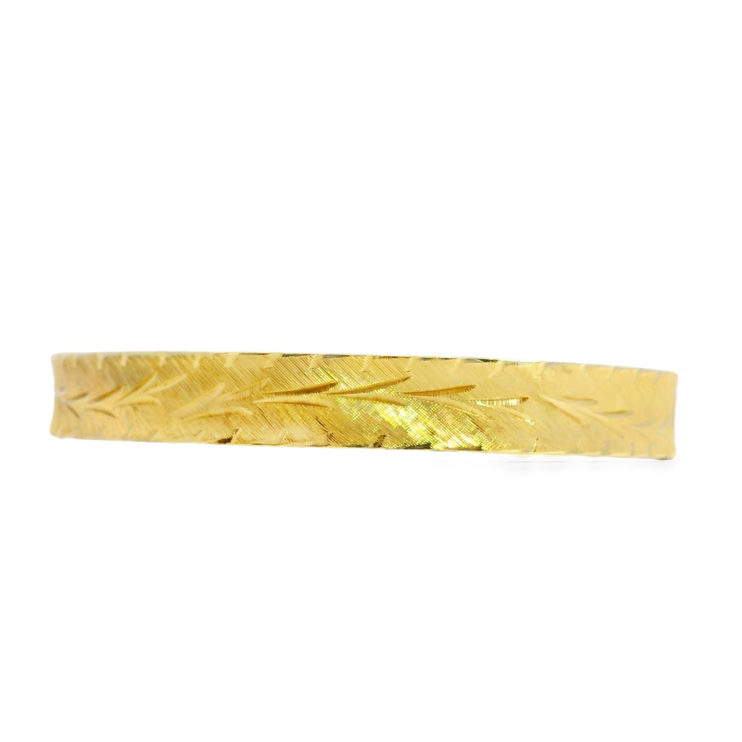 14k Yellow Gold Vintage Etched Leaf Pattern Bangle