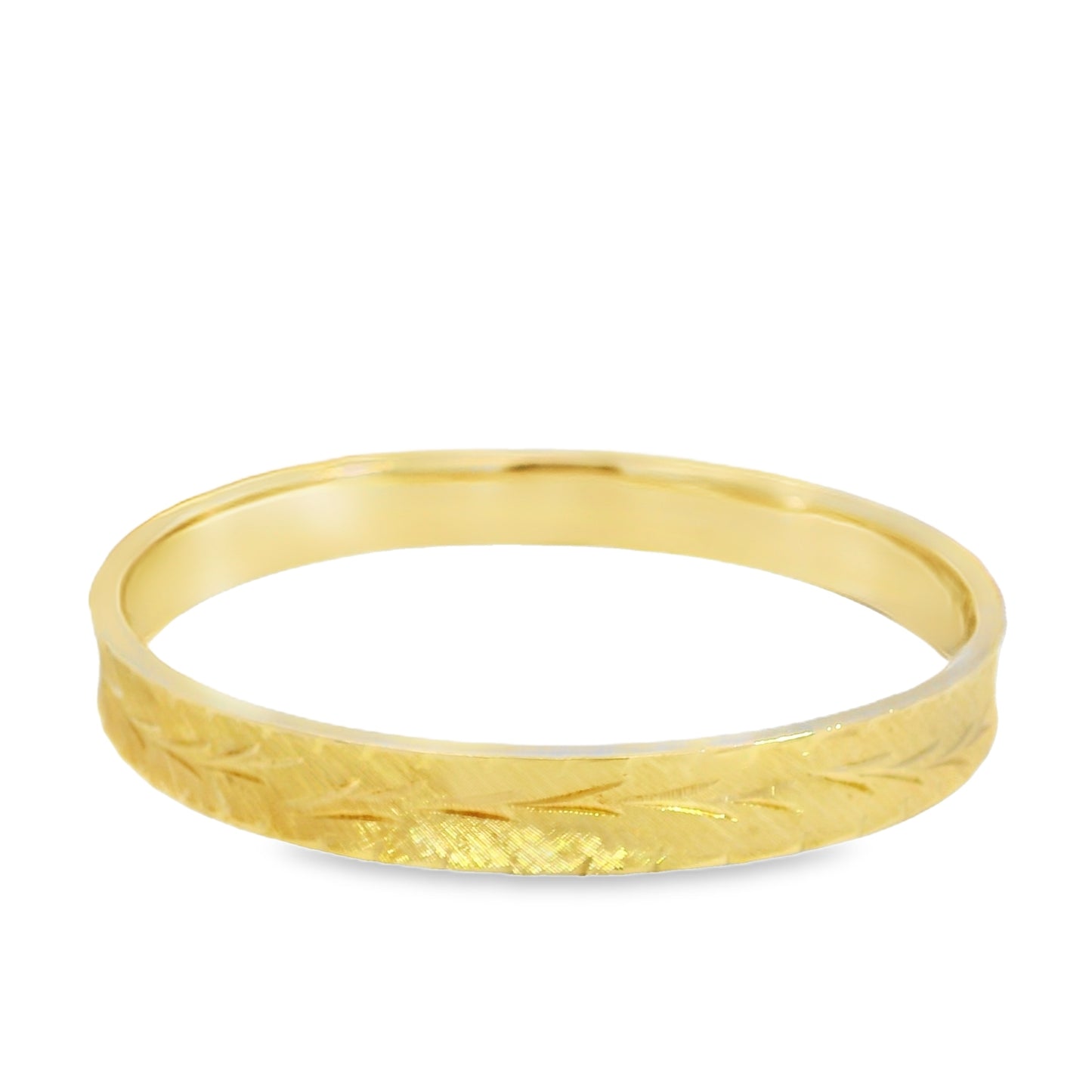 14k Yellow Gold Vintage Etched Leaf Pattern Bangle