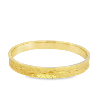 14k Yellow Gold Vintage Etched Leaf Pattern Bangle