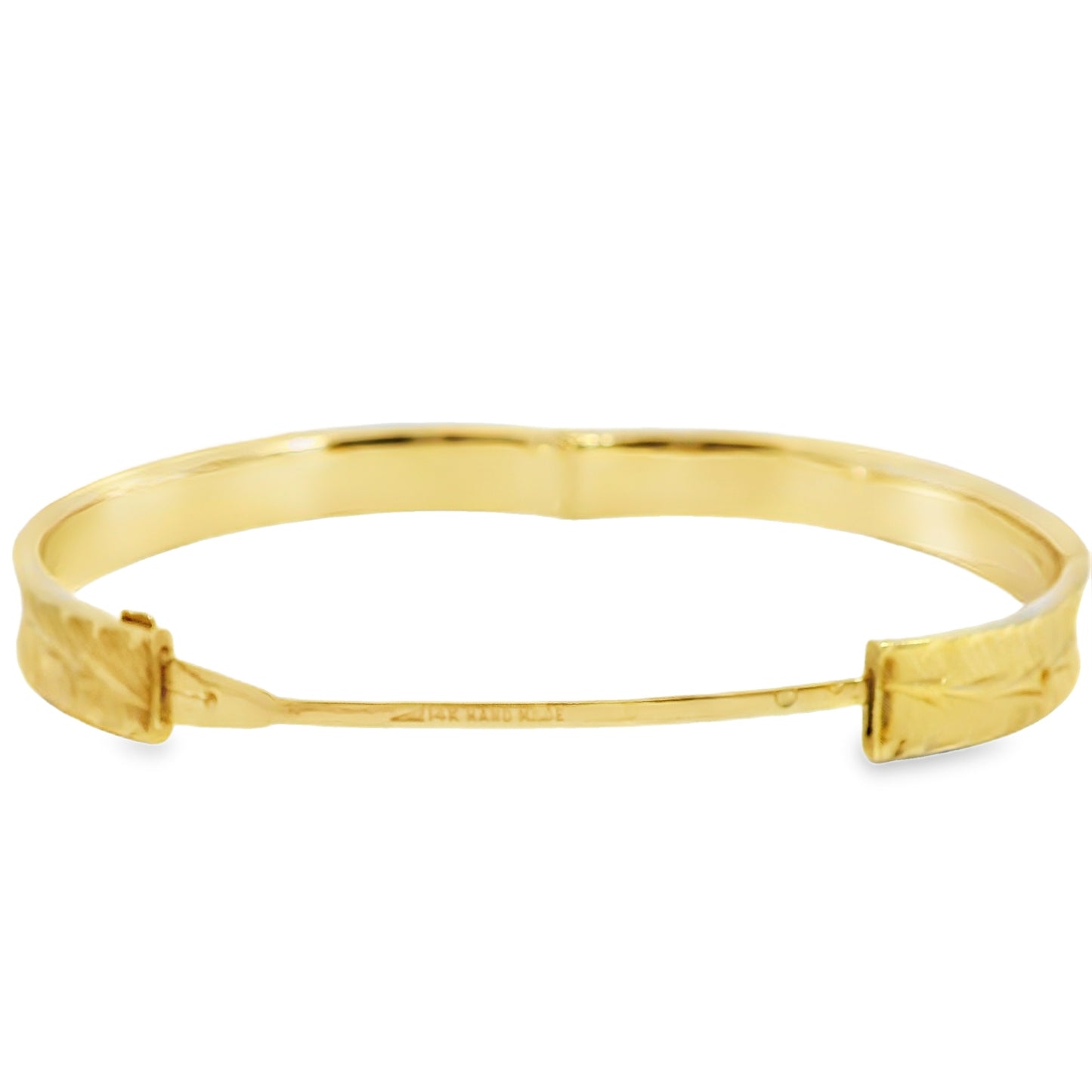 14k Yellow Gold Vintage Etched Leaf Pattern Bangle