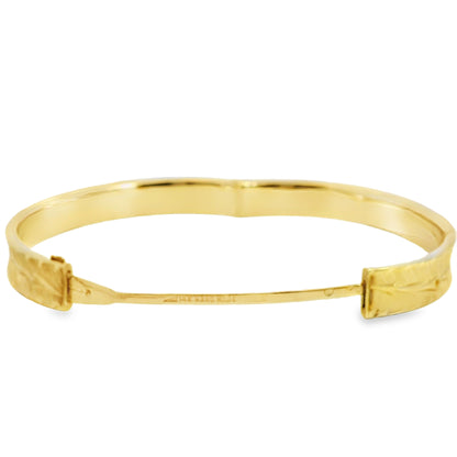14k Yellow Gold Vintage Etched Leaf Pattern Bangle
