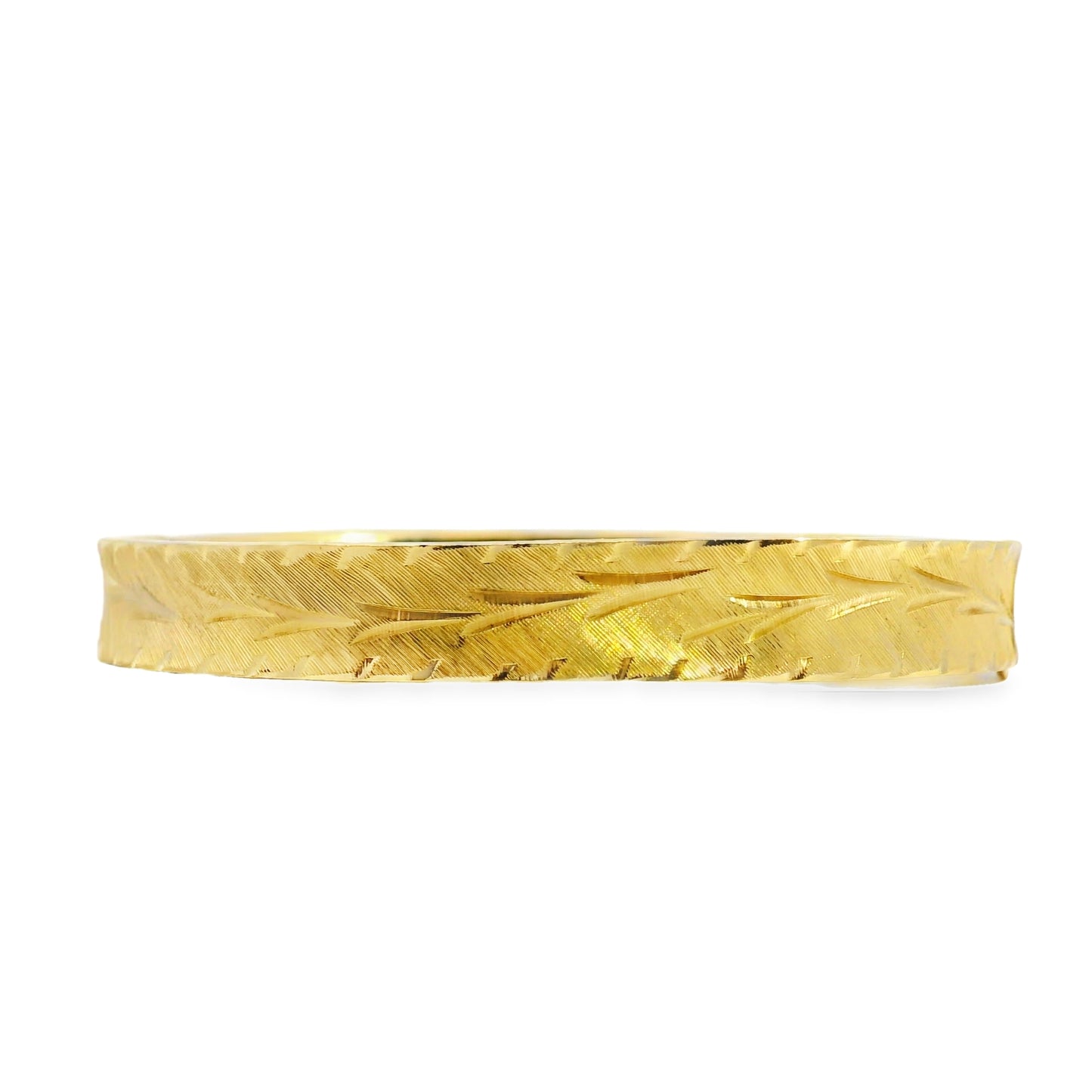 14k Yellow Gold Vintage Etched Leaf Pattern Bangle