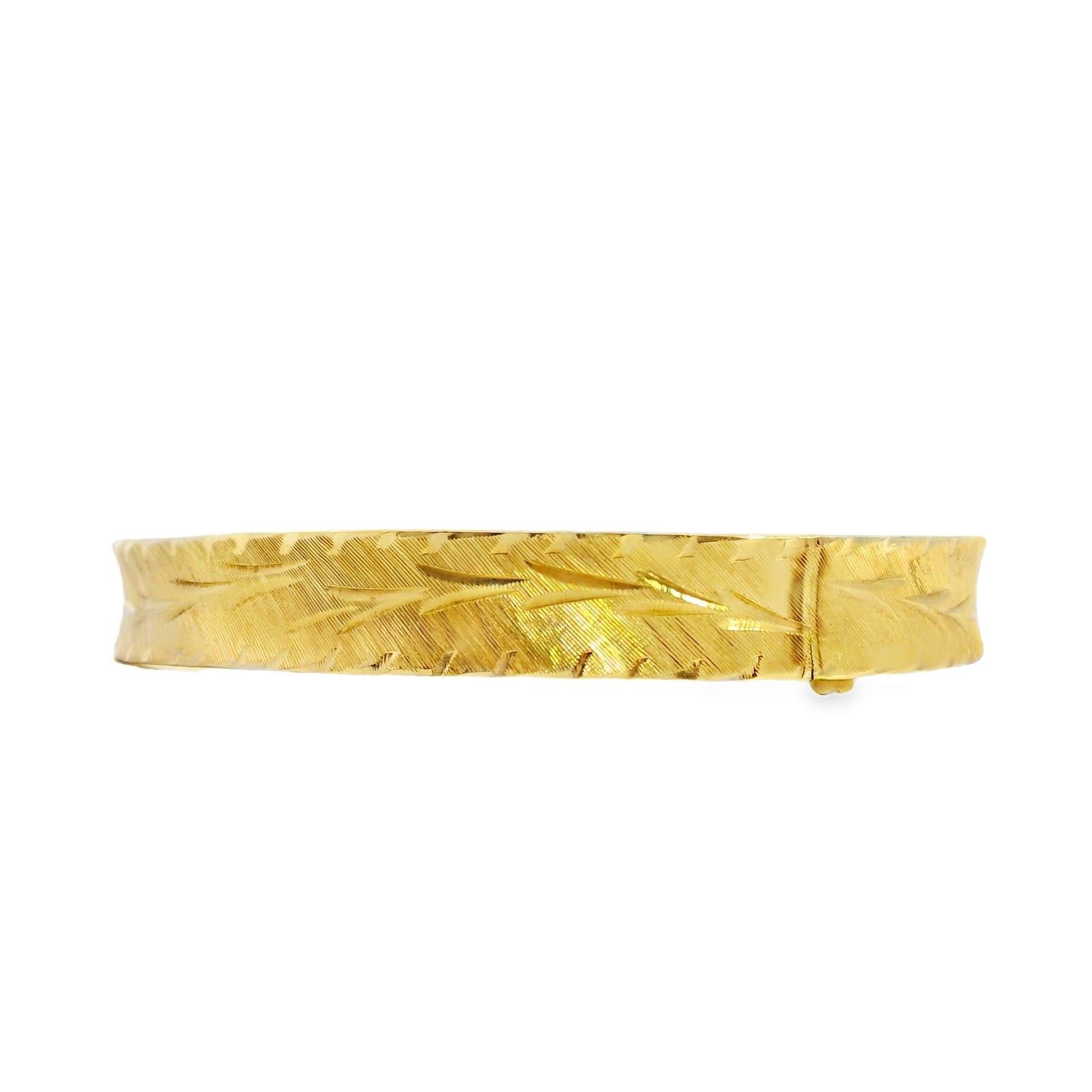 14k Yellow Gold Vintage Etched Leaf Pattern Bangle