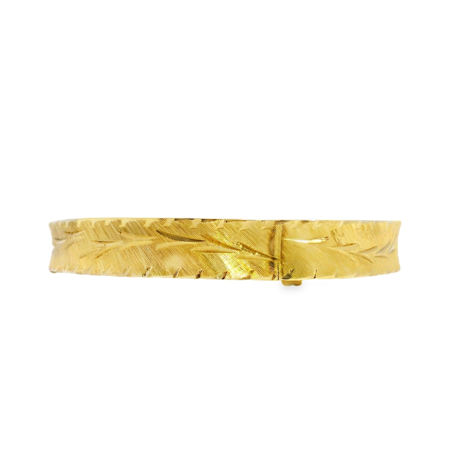 14k Yellow Gold Vintage Etched Leaf Pattern Bangle