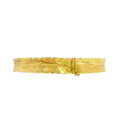 14k Yellow Gold Vintage Etched Leaf Pattern Bangle