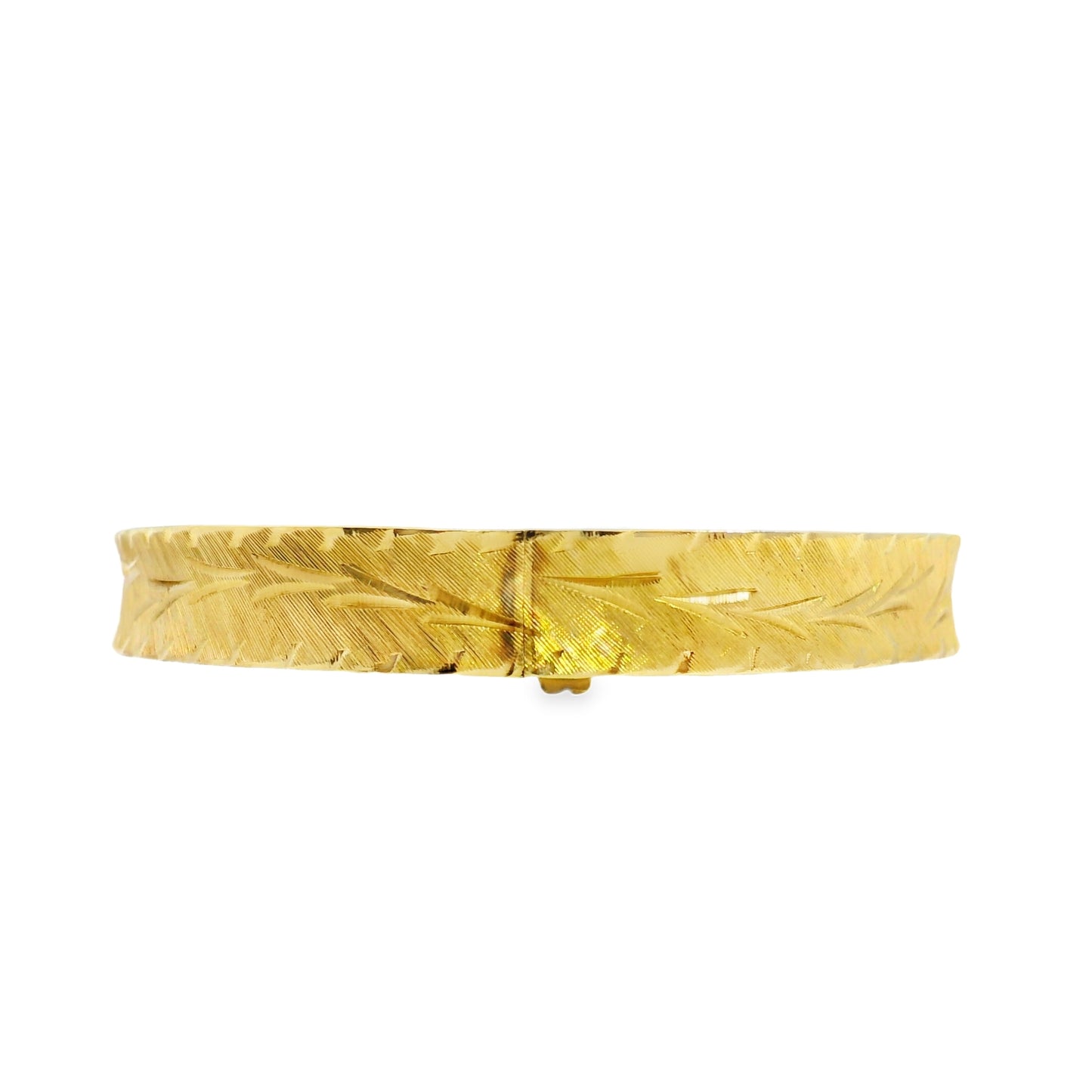14k Yellow Gold Vintage Etched Leaf Pattern Bangle