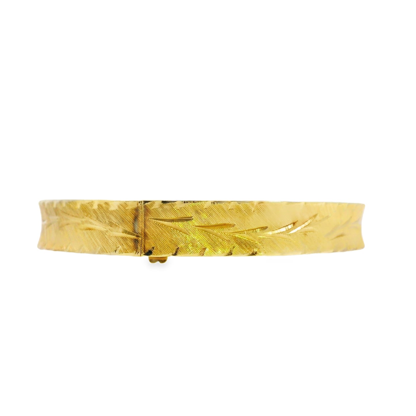 14k Yellow Gold Vintage Etched Leaf Pattern Bangle