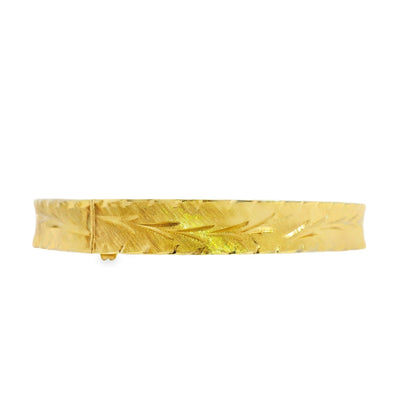 14k Yellow Gold Vintage Etched Leaf Pattern Bangle