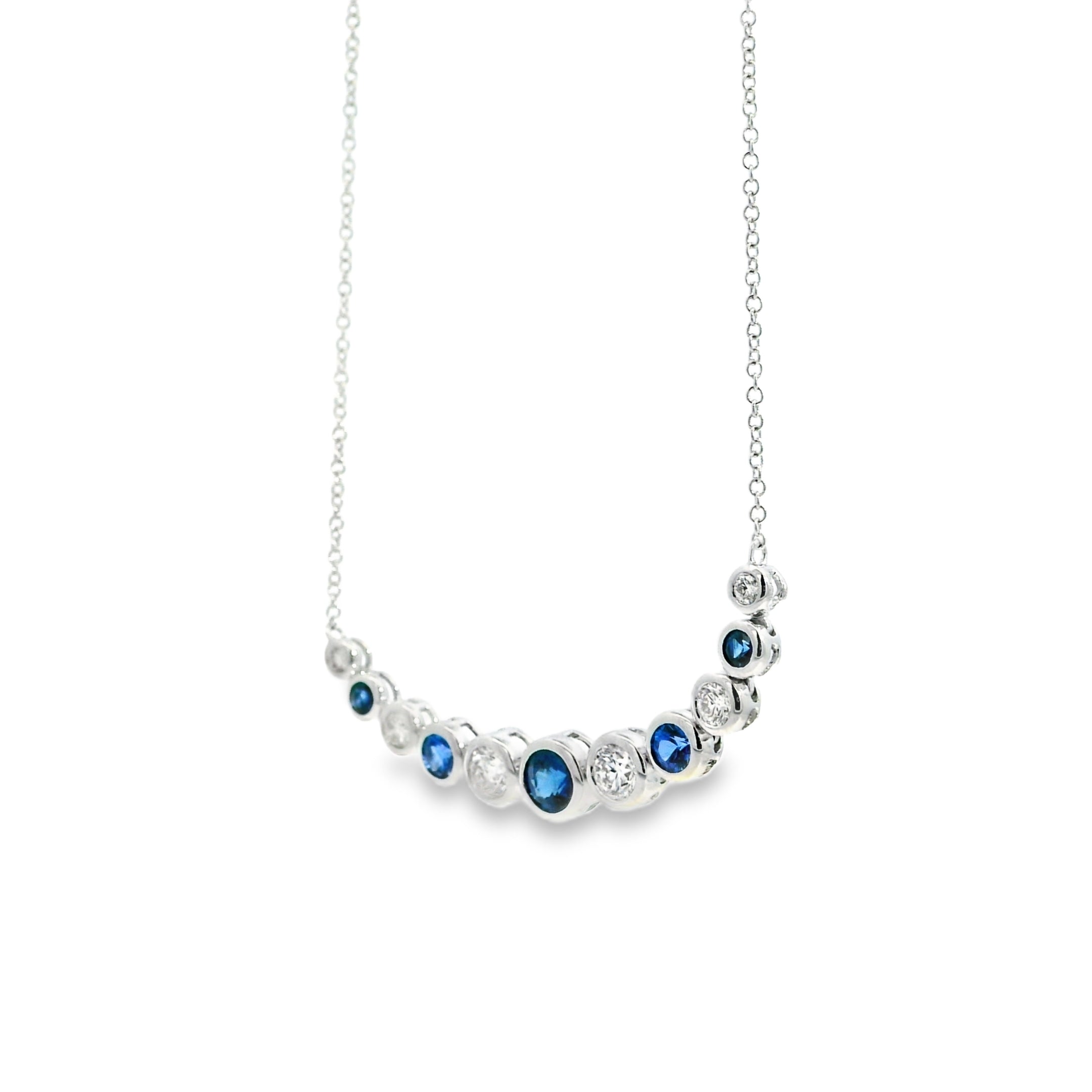 14k White Gold 1.03ct Sapphires and 0.70ct Round Brilliant Diamond Necklace