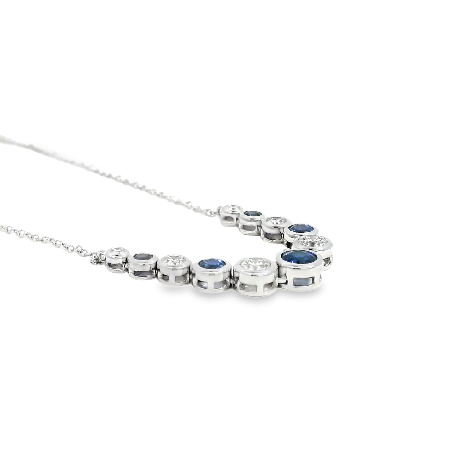 14k White Gold 1.03ct Sapphires and 0.70ct Round Brilliant Diamond Necklace