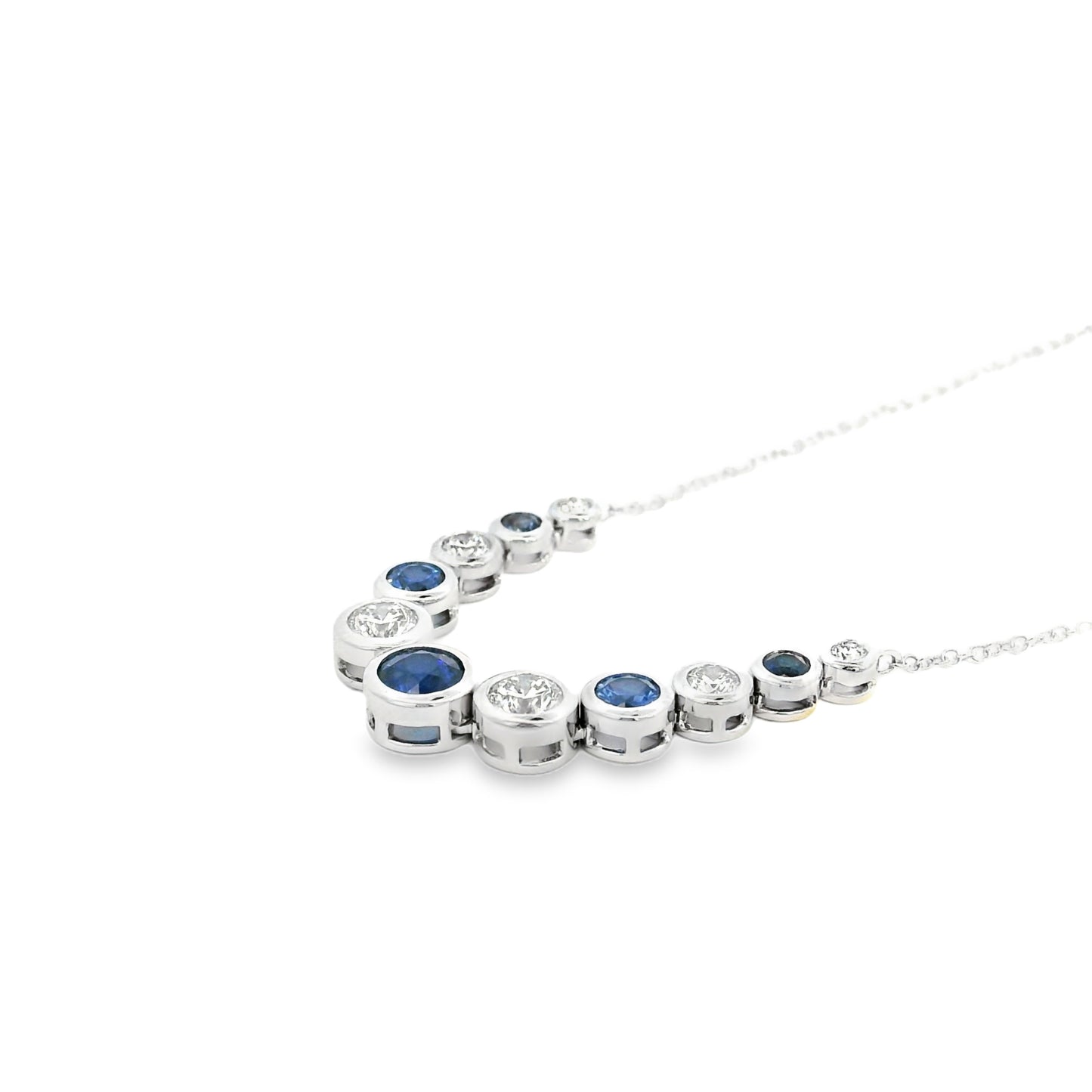 14k White Gold 1.03ct Sapphires and 0.70ct Round Brilliant Diamond Necklace