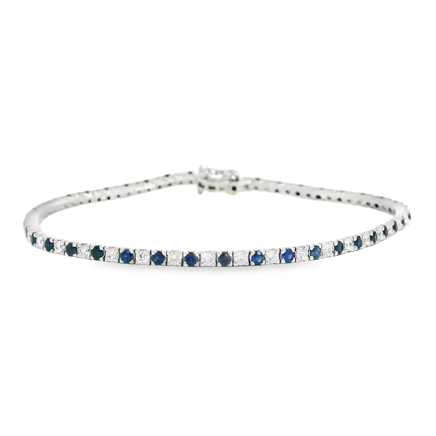 14k White Gold 1.00ct Round Brilliant Diamonds and 1.25ct Sapphire Tennis Bracelet