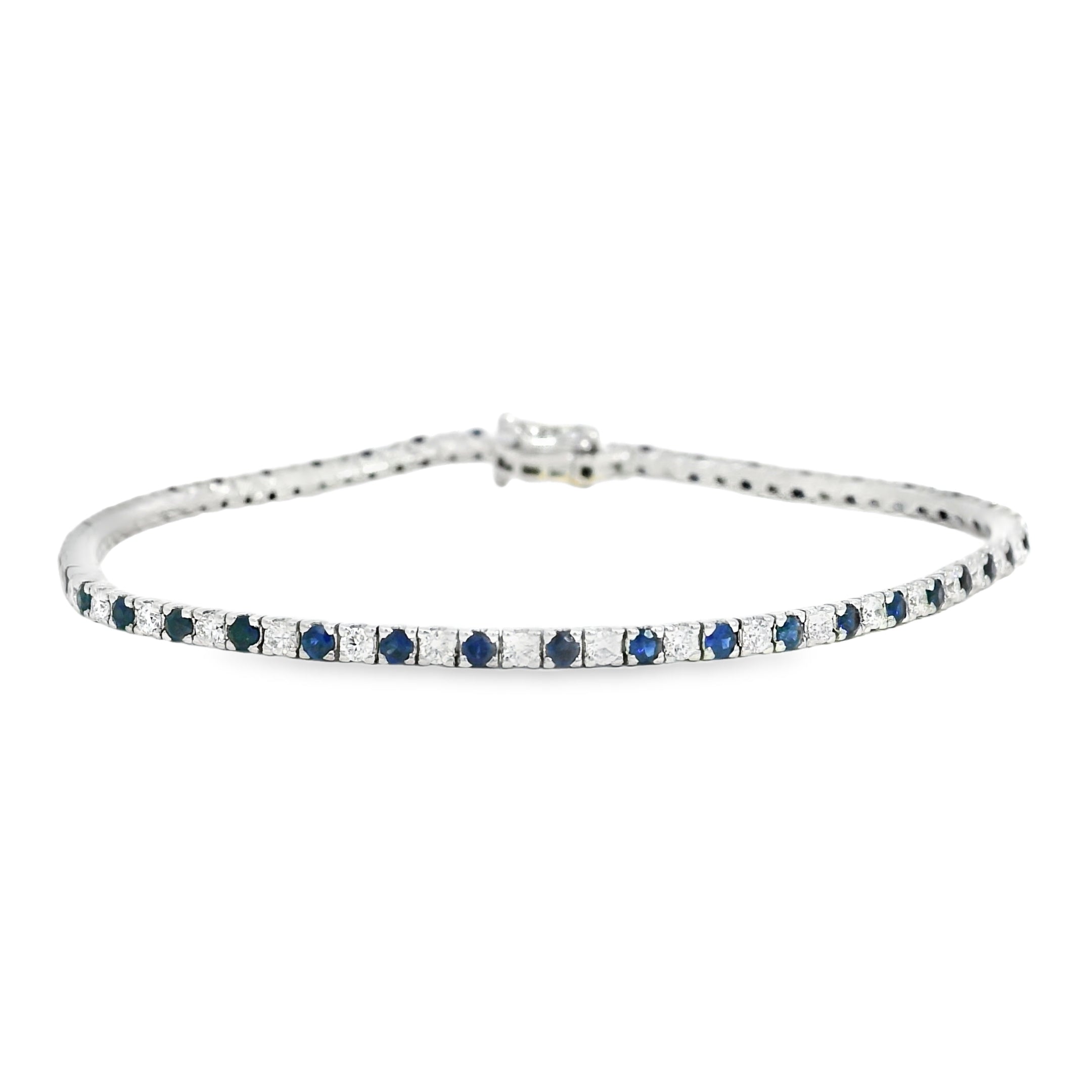 14k White Gold 1.00ct Round Brilliant Diamonds and 1.25ct Sapphire Tennis Bracelet
