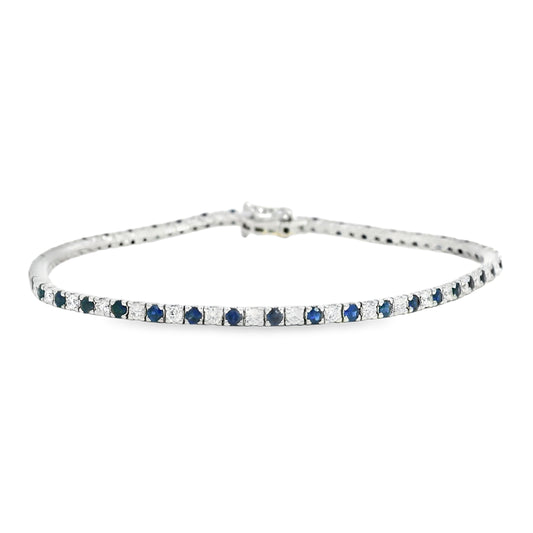 14k White Gold 1.00ct Round Brilliant Diamonds and 1.25ct Sapphire Tennis Bracelet