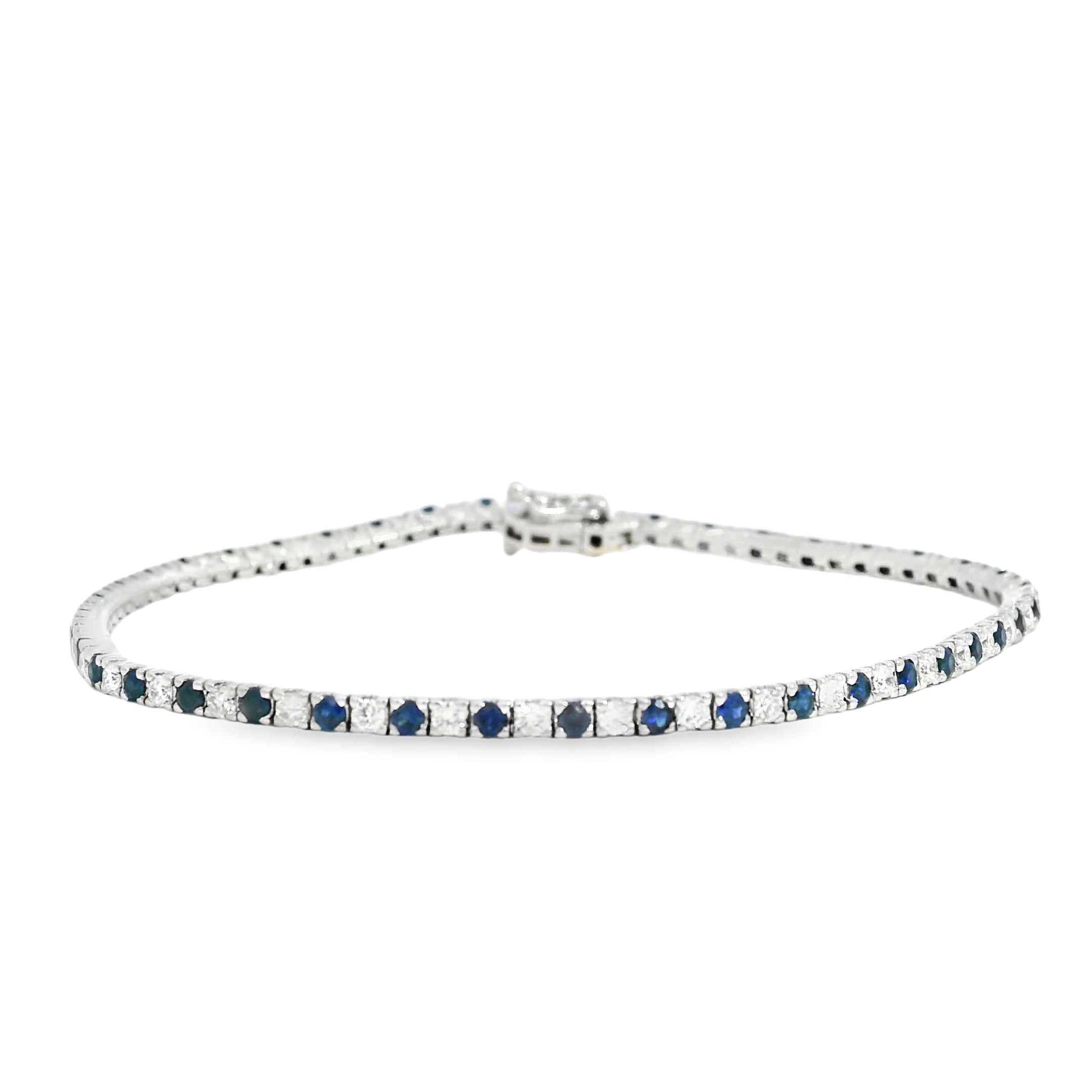 14k White Gold 1.00ct Round Brilliant Diamonds and 1.25ct Sapphire Tennis Bracelet