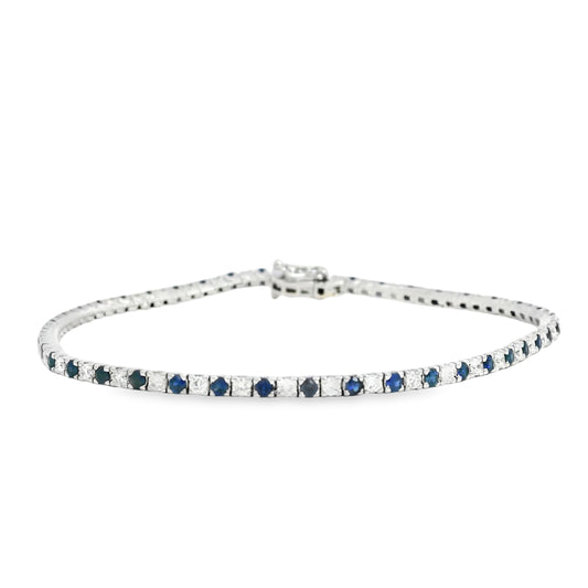 14k White Gold 1.00ct Round Brilliant Diamonds and 1.25ct Sapphire Tennis Bracelet