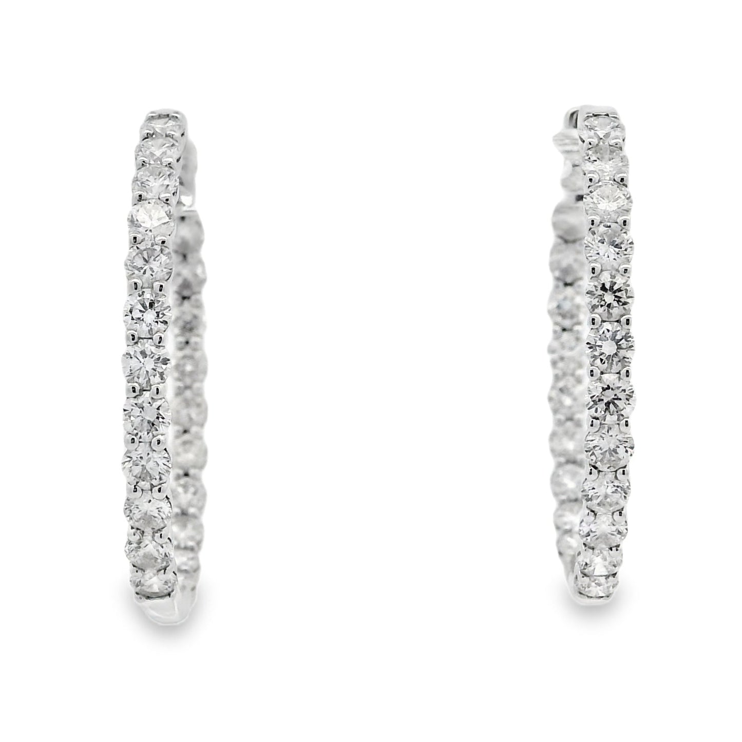 14k White Gold 5ctw Round Brilliant Diamonds Inside-Out Hoops Earrings