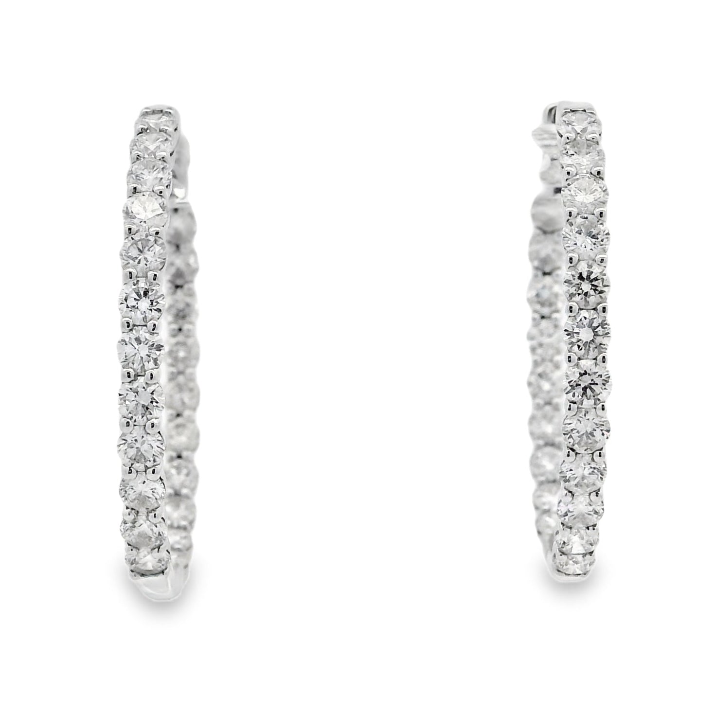 14k White Gold 5ctw Round Brilliant Diamonds Inside-Out Hoops Earrings