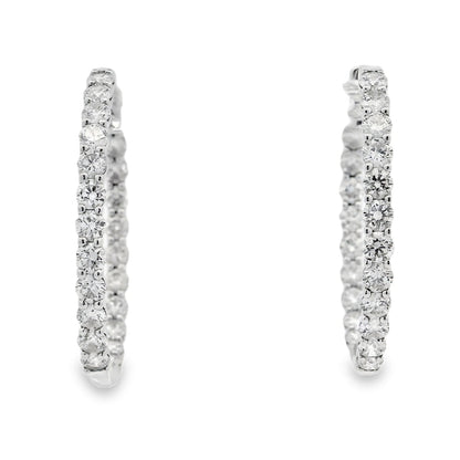 14k White Gold 5ctw Round Brilliant Diamonds Inside-Out Hoops Earrings