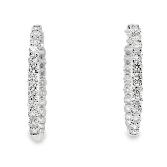 14k White Gold 5ctw Round Brilliant Diamonds Inside-Out Hoops Earrings