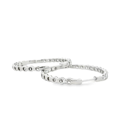 14k White Gold 5ctw Round Brilliant Diamonds Inside-Out Hoops Earrings
