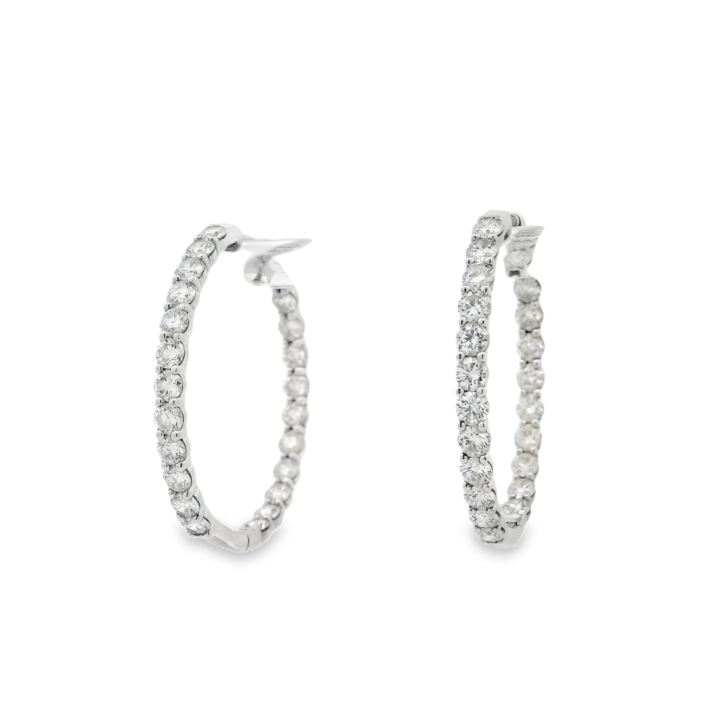 14k White Gold 5ctw Round Brilliant Diamonds Inside-Out Hoops Earrings