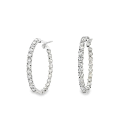 14k White Gold 5ctw Round Brilliant Diamonds Inside-Out Hoops Earrings