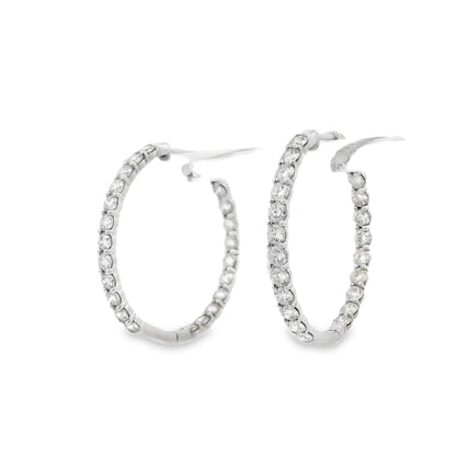 14k White Gold 5ctw Round Brilliant Diamonds Inside-Out Hoops Earrings
