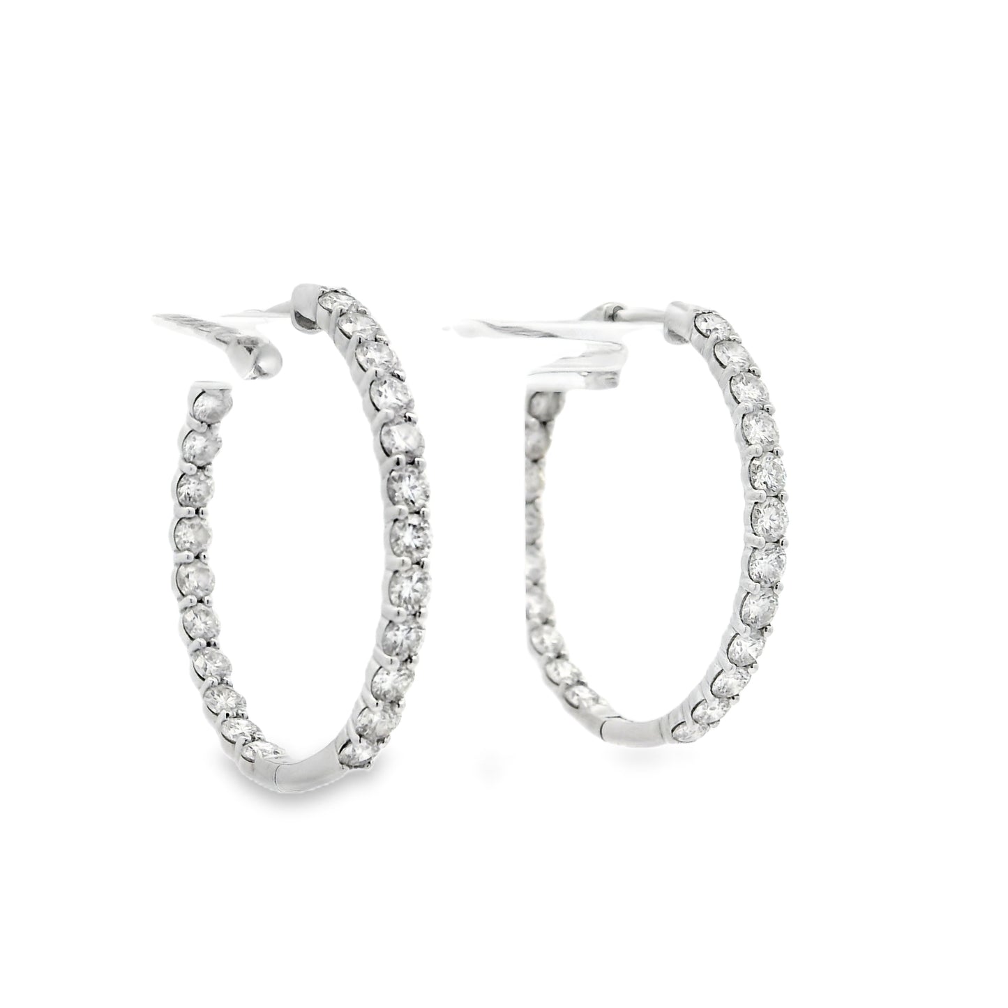 14k White Gold 5ctw Round Brilliant Diamonds Inside-Out Hoops Earrings