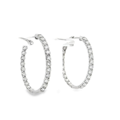 14k White Gold 5ctw Round Brilliant Diamonds Inside-Out Hoops Earrings