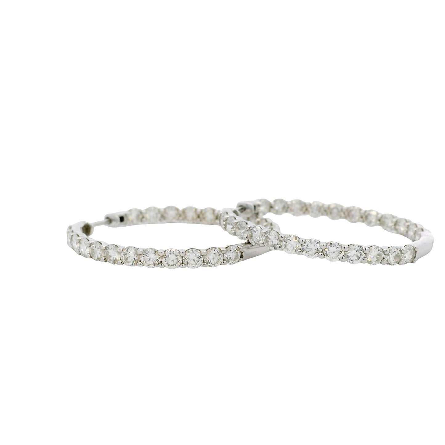 14k White Gold 5ctw Round Brilliant Diamonds Inside-Out Hoops Earrings