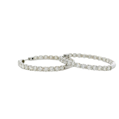 14k White Gold 5ctw Round Brilliant Diamonds Inside-Out Hoops Earrings