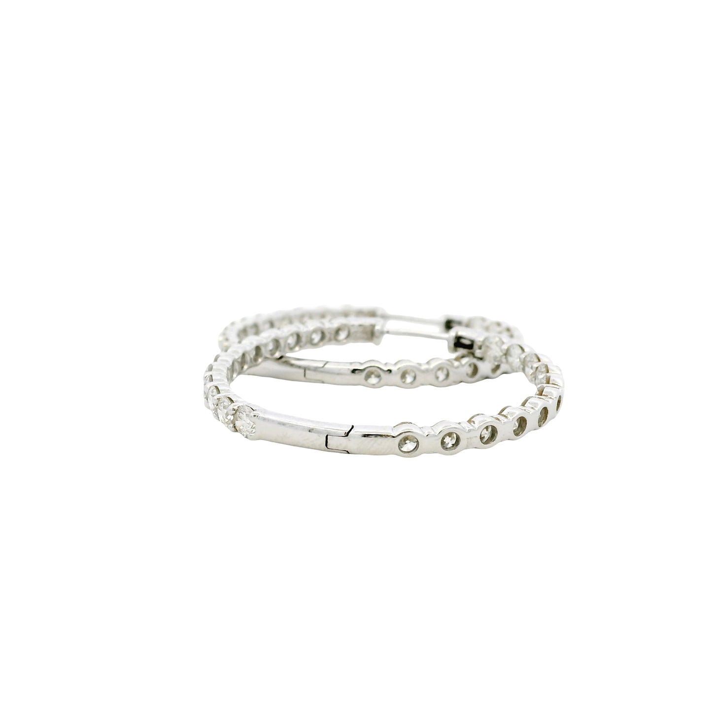 14k White Gold 5ctw Round Brilliant Diamonds Inside-Out Hoops Earrings