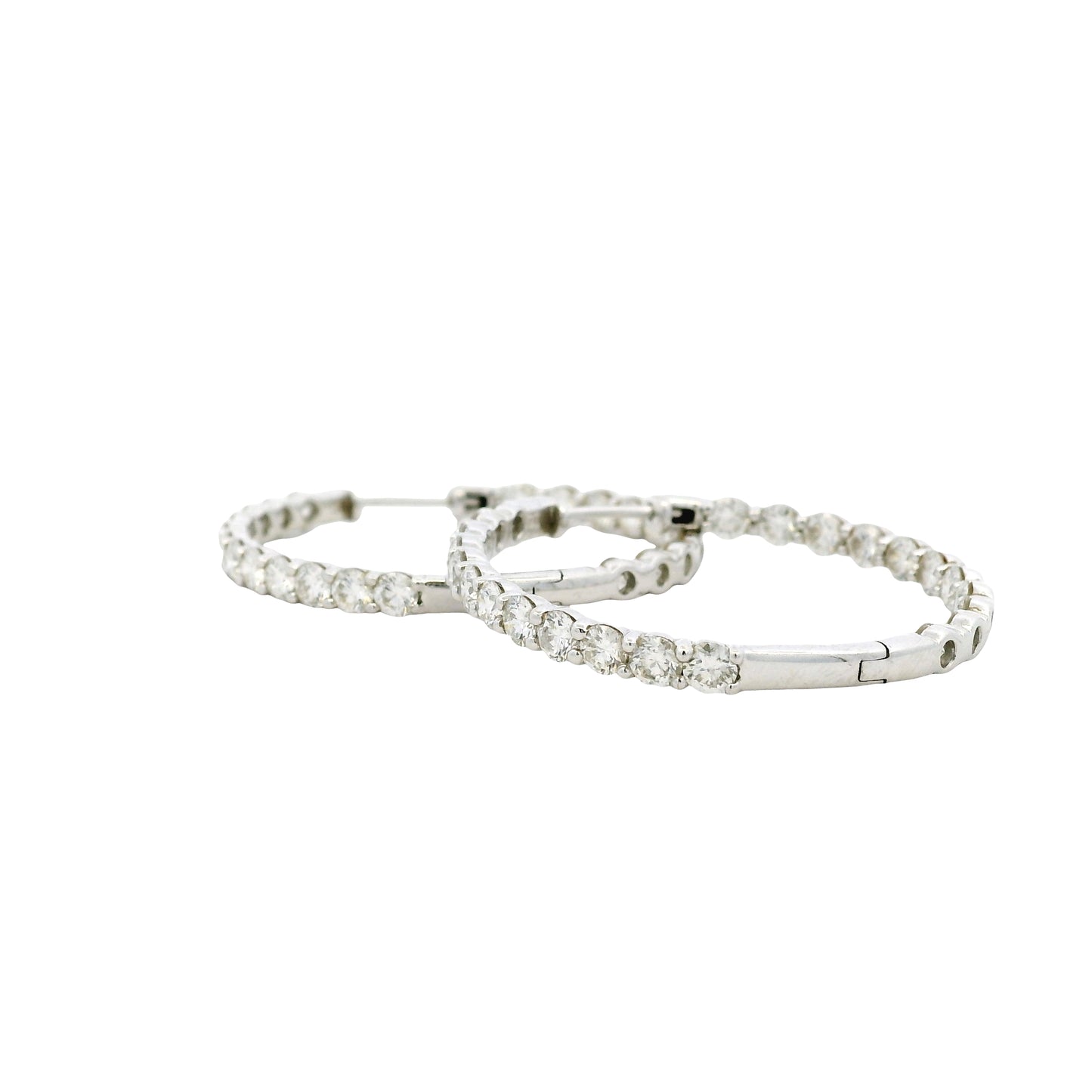 14k White Gold 5ctw Round Brilliant Diamonds Inside-Out Hoops Earrings