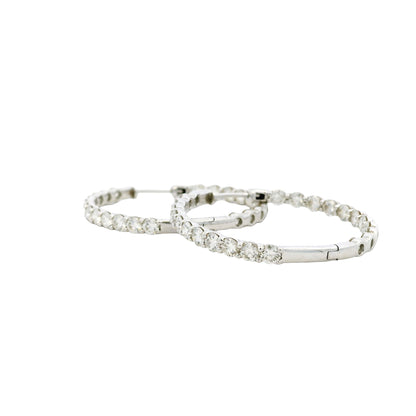 14k White Gold 5ctw Round Brilliant Diamonds Inside-Out Hoops Earrings