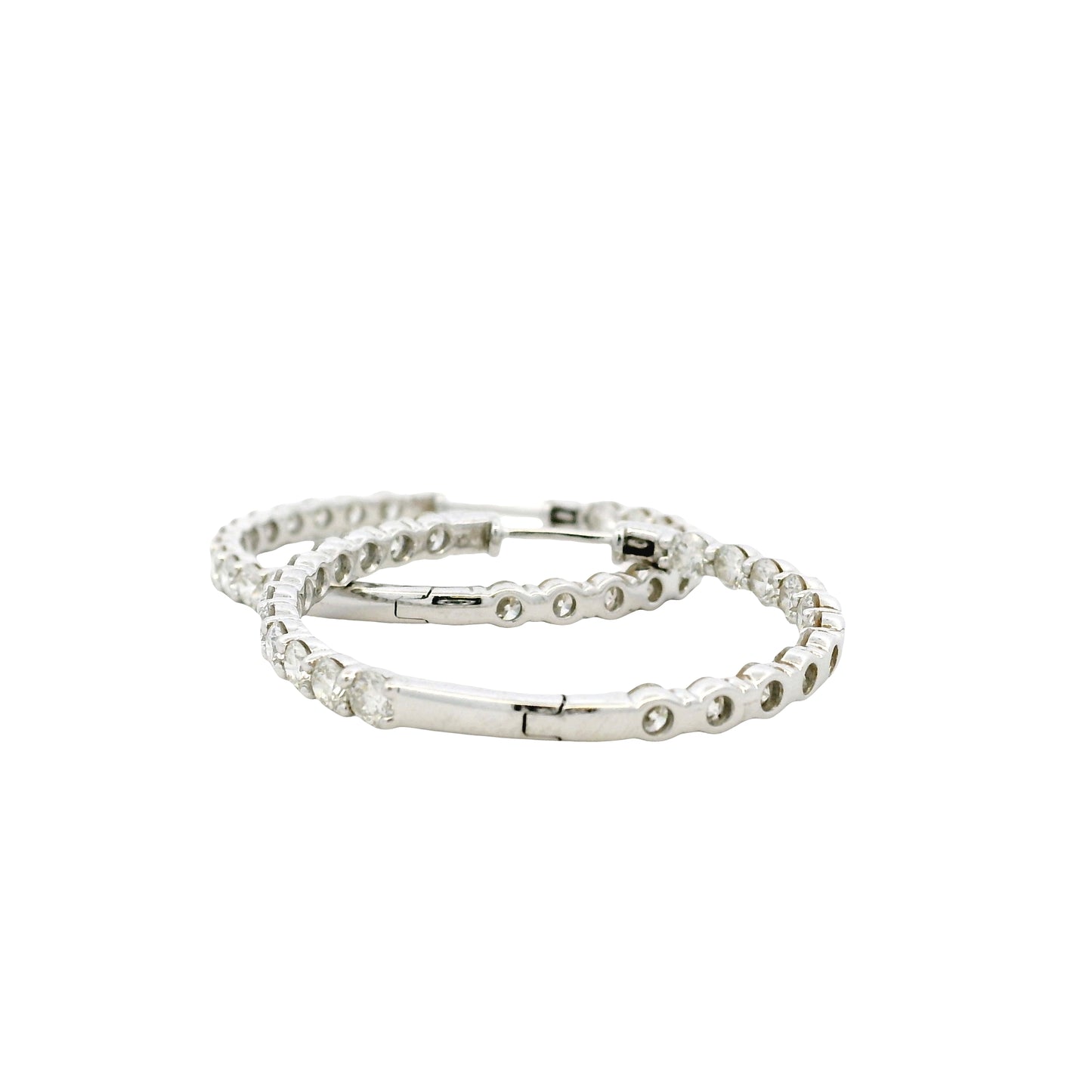 14k White Gold 5ctw Round Brilliant Diamonds Inside-Out Hoops Earrings