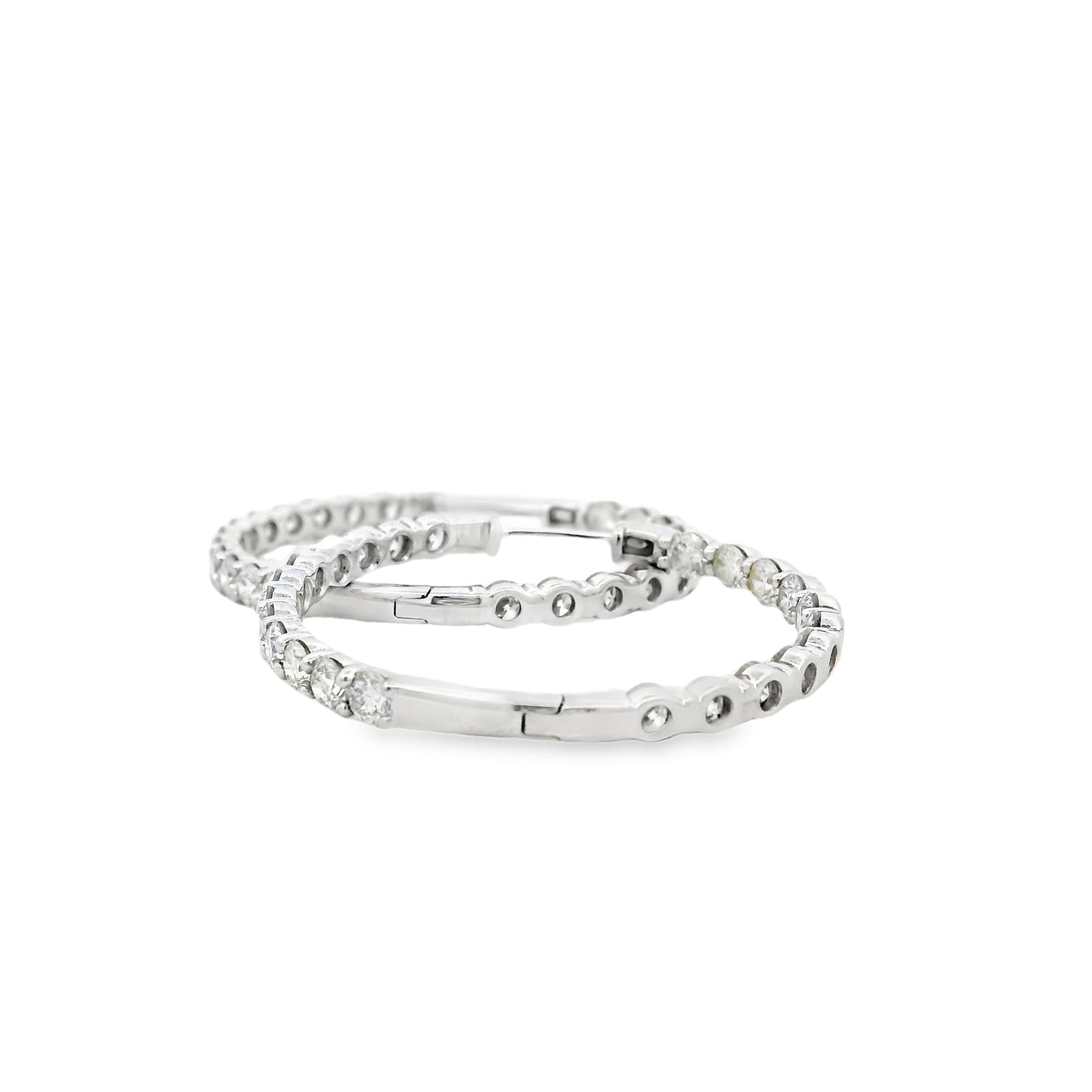 14k White Gold 5ctw Round Brilliant Diamonds Inside-Out Hoops Earrings