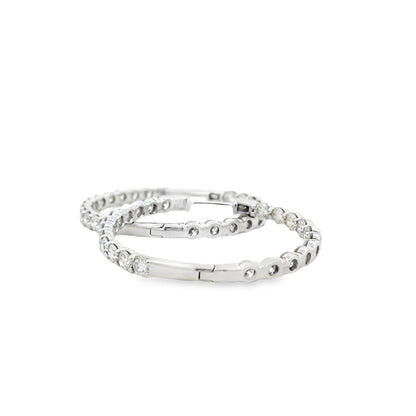 14k White Gold 5ctw Round Brilliant Diamonds Inside-Out Hoops Earrings