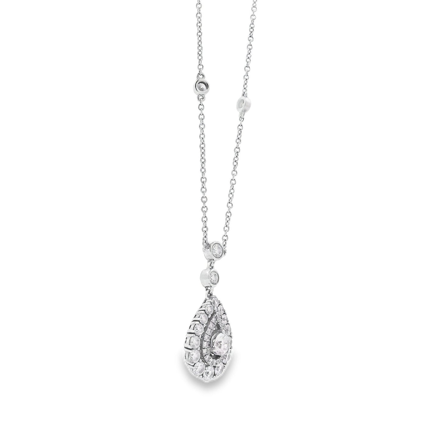14k White Gold 1.5ctw Pear-Shaped Diamond Halo Necklace