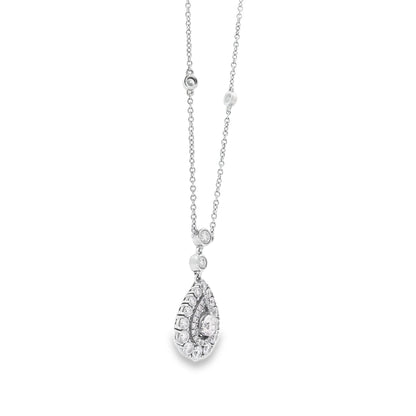 14k White Gold 1.5ctw Pear-Shaped Diamond Halo Necklace