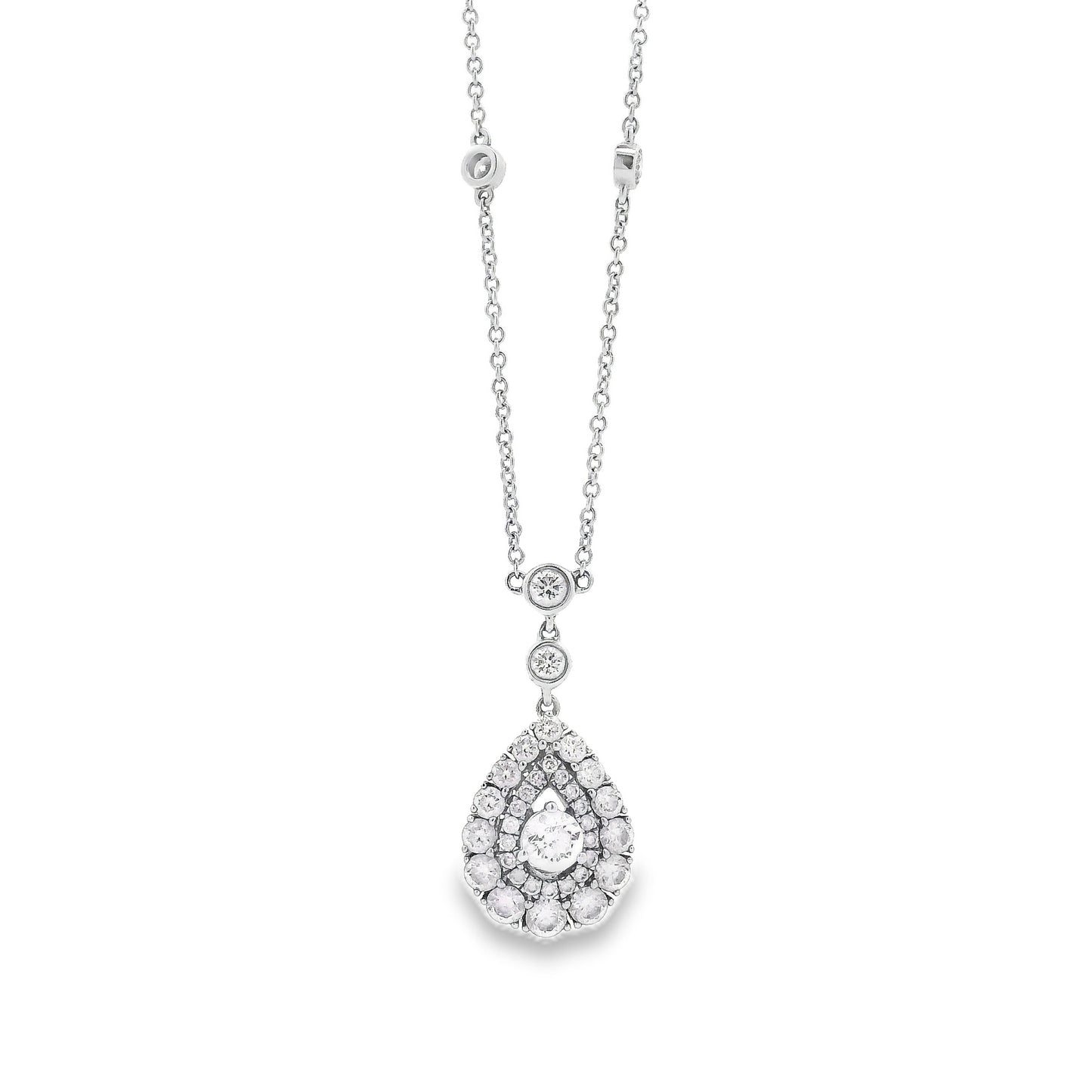14k White Gold 1.5ctw Pear-Shaped Diamond Halo Necklace