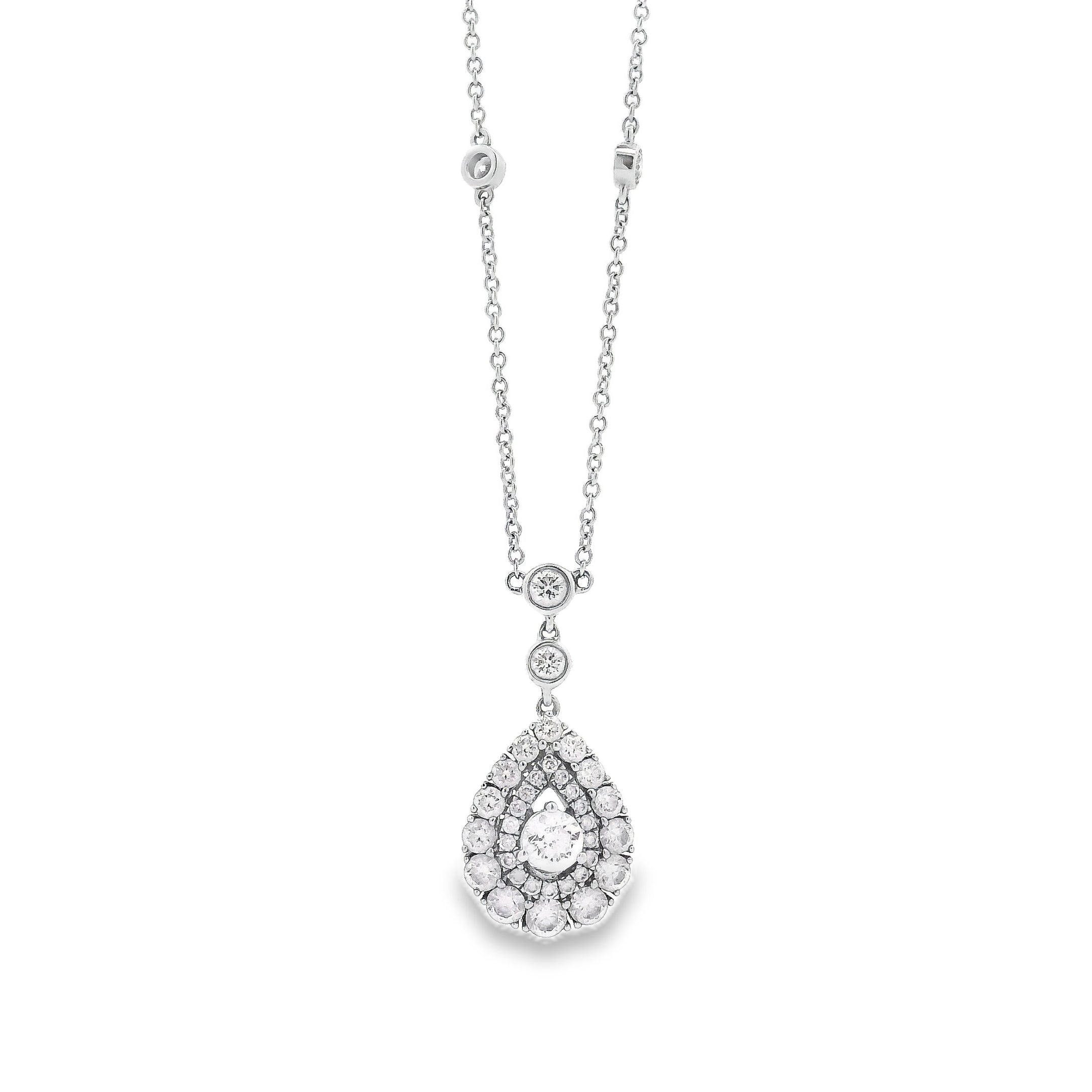 14k White Gold 1.5ctw Pear-Shaped Diamond Halo Necklace
