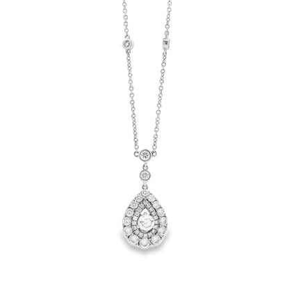 14k White Gold 1.5ctw Pear-Shaped Diamond Halo Necklace