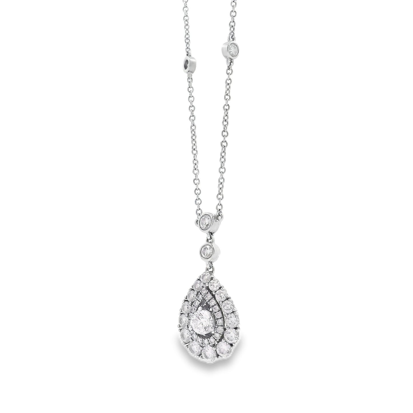 14k White Gold 1.5ctw Pear-Shaped Diamond Halo Necklace