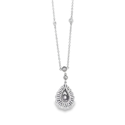 14k White Gold 1.5ctw Pear-Shaped Diamond Halo Necklace