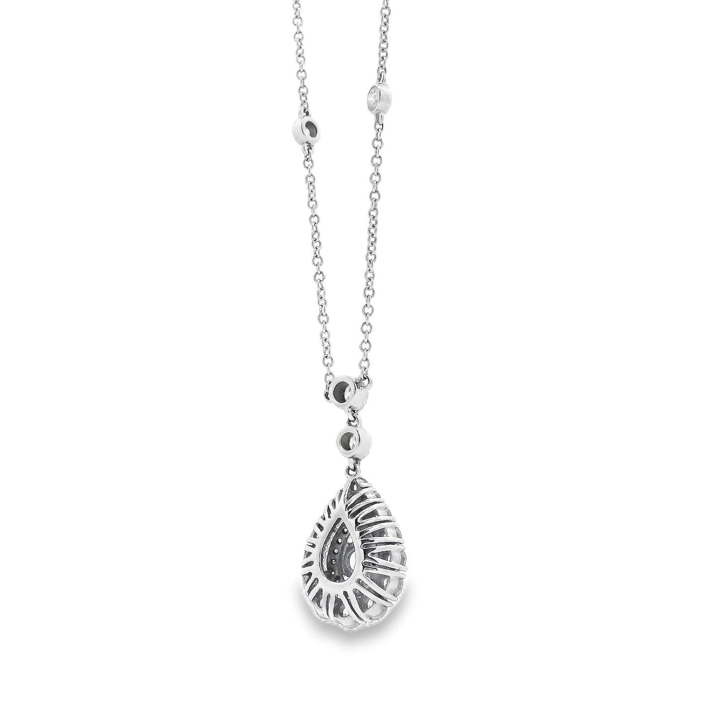 14k White Gold 1.5ctw Pear-Shaped Diamond Halo Necklace